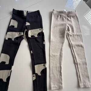 Zara Black Leggings with Cream Polar Bear Print + Cream Knit Leggings ( 2 pairs)